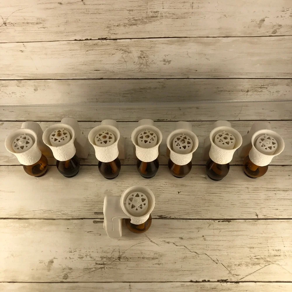 8 Scentsy Wall Plug-In Fragrance Warmers White Floral Embossed Amber Glass Set